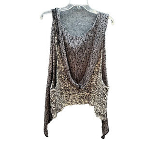 BKE Hooded Sweater Vest Women OS Loose Open Weave Buckle Cardigan Boho Slouchy